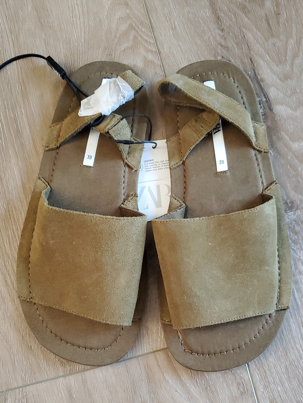 Zara Women’s 90's Minimalist Olive Green Suede Slide Sandals 38